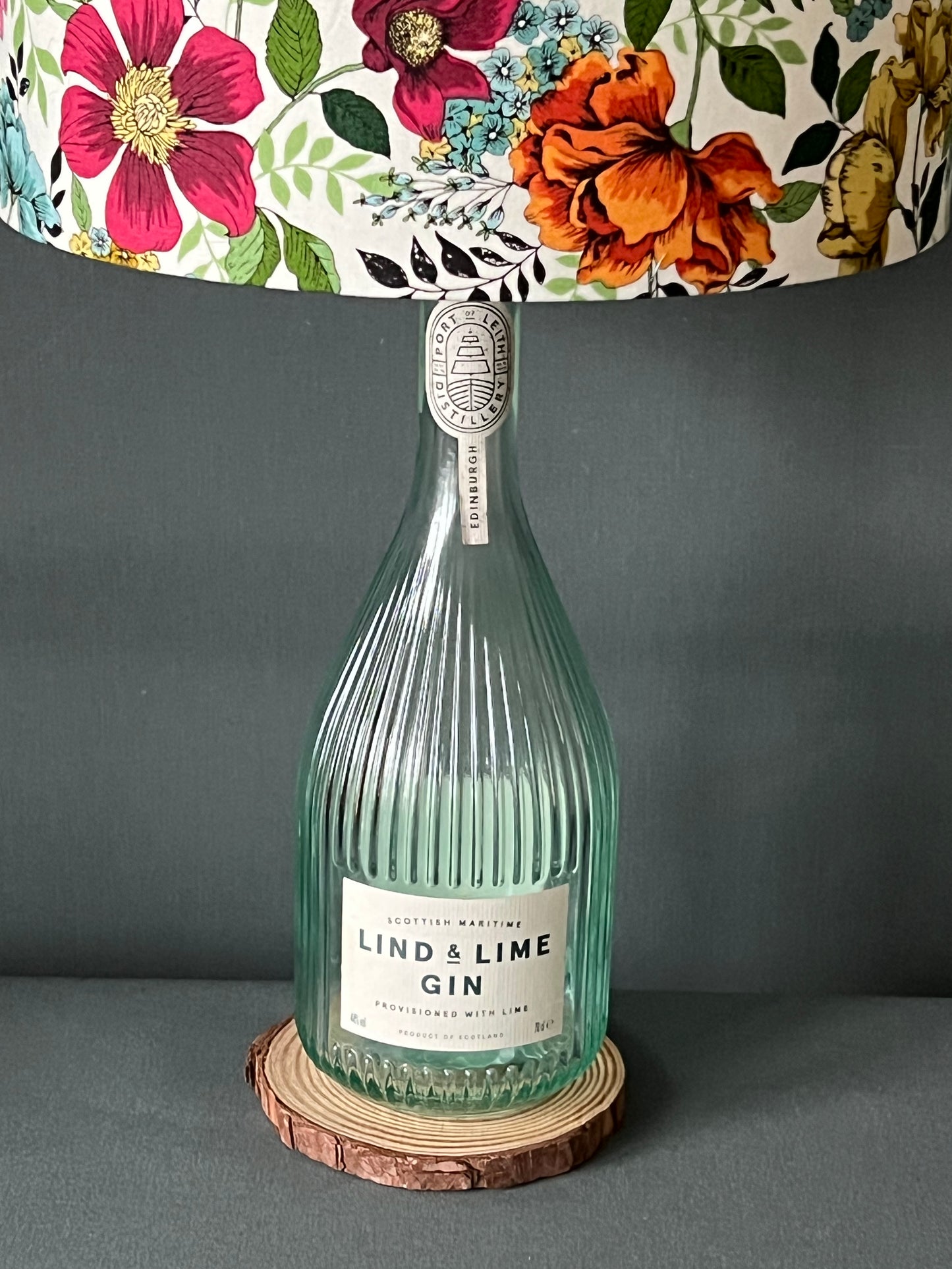 Lind & Lime Gin Bottle 'paired' with Spring Flowery Lampshade