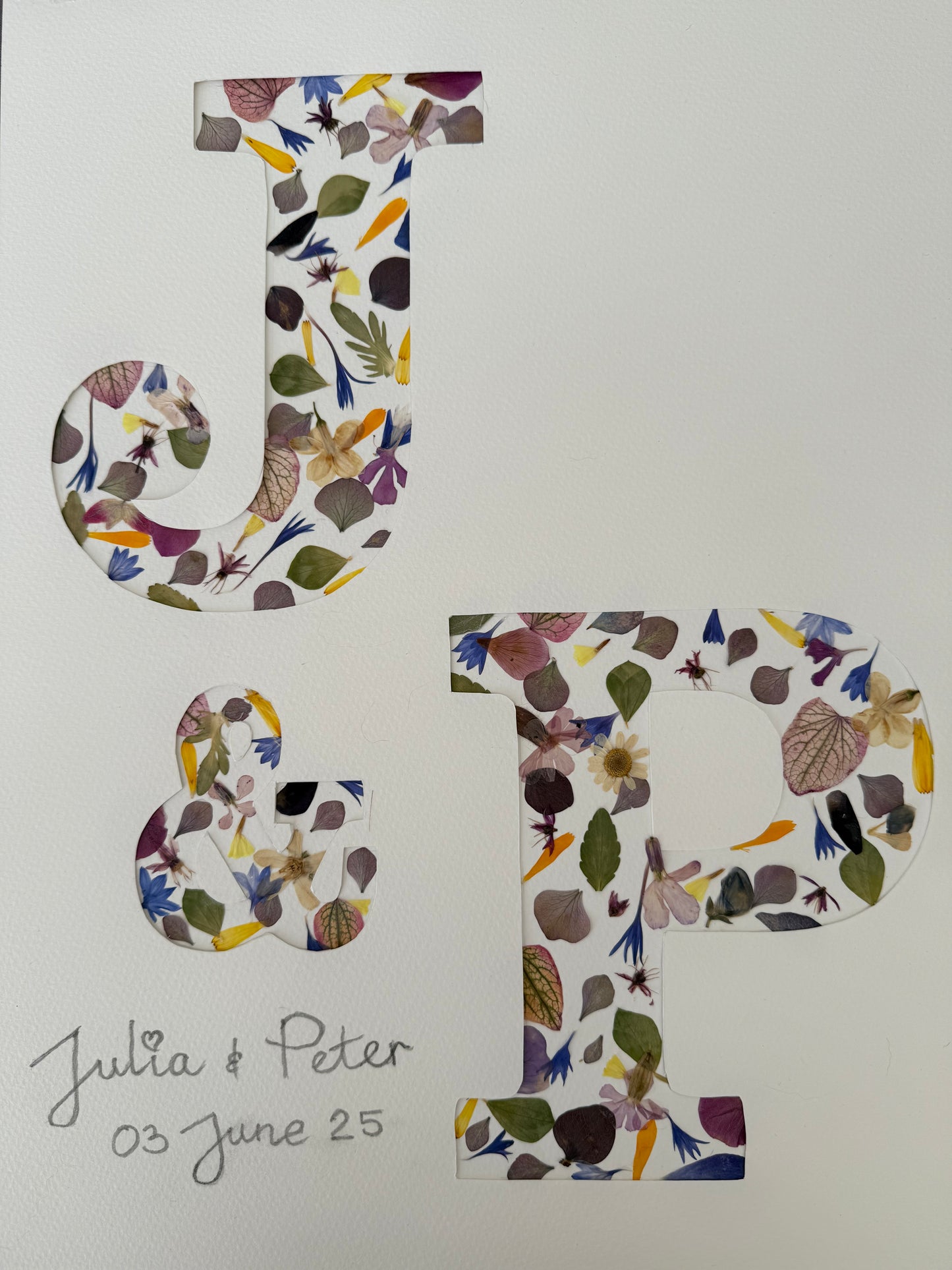 Bridal Initial Pressed Flower Art - Wedding Bouquet Preservation Keepsake
