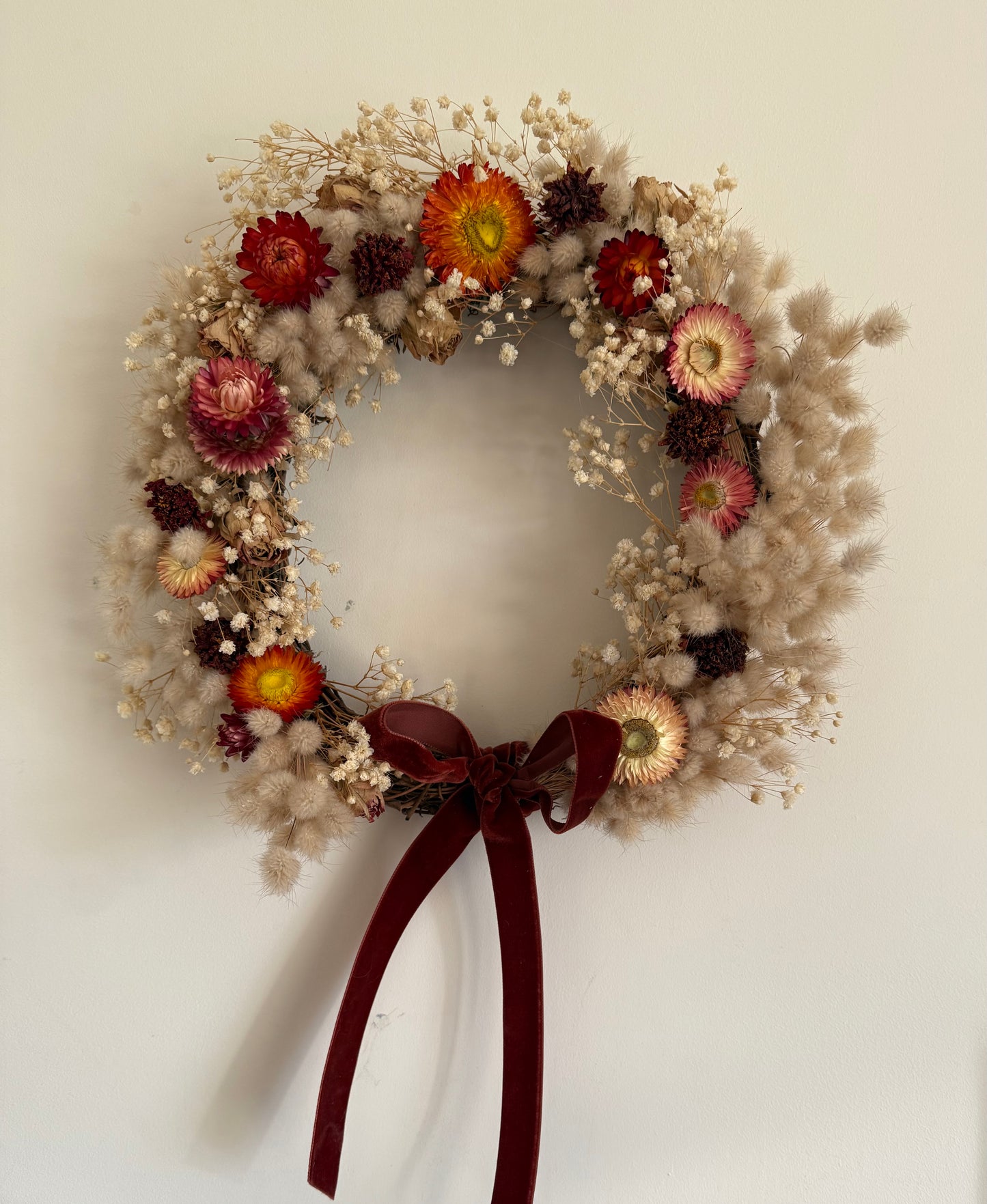 Luxury Autumnal Dried Flower Wreath - Scottish Handmade with Velvet Ribbon