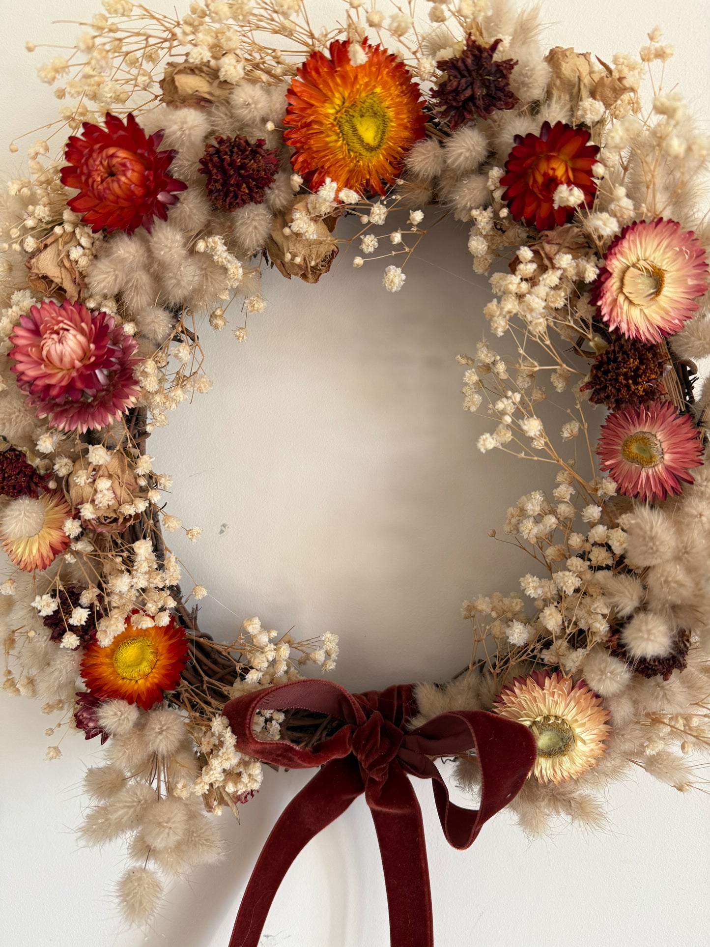 Luxury Autumnal Dried Flower Wreath - Scottish Handmade with Velvet Ribbon