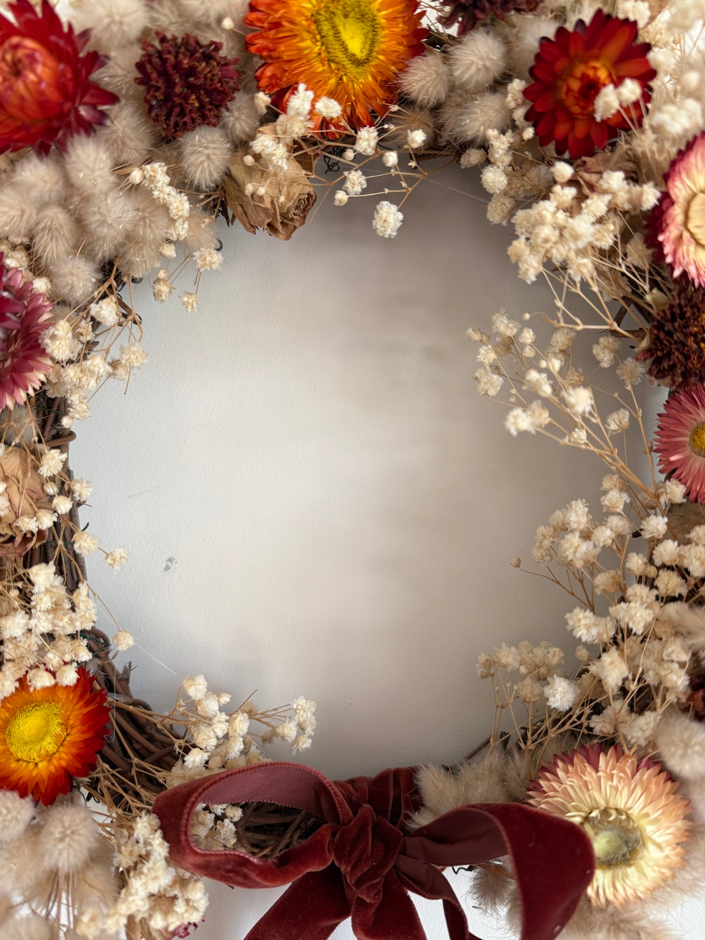 Luxury Autumnal Dried Flower Wreath - Scottish Handmade with Velvet Ribbon