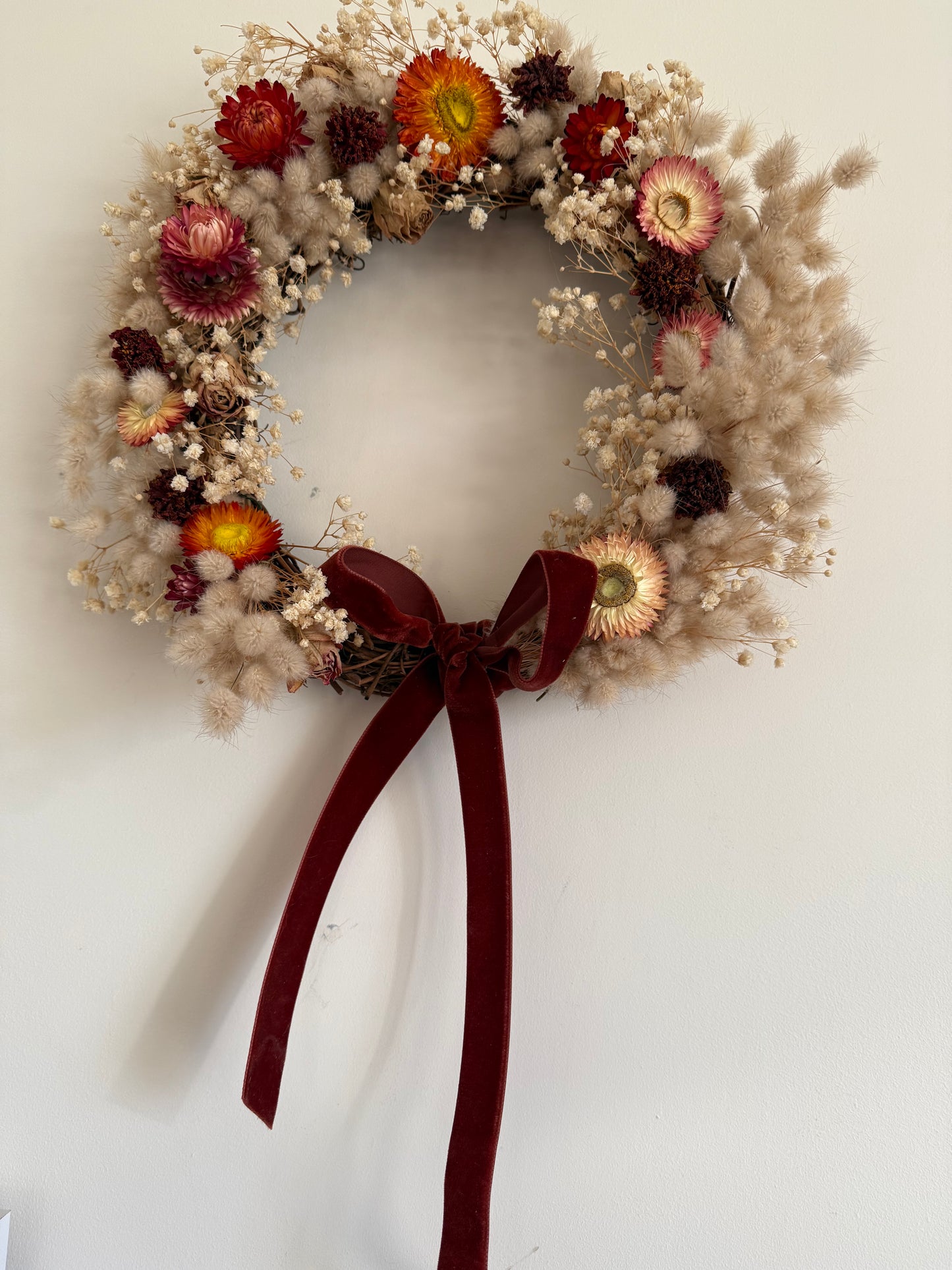 Luxury Autumnal Dried Flower Wreath - Scottish Handmade with Velvet Ribbon